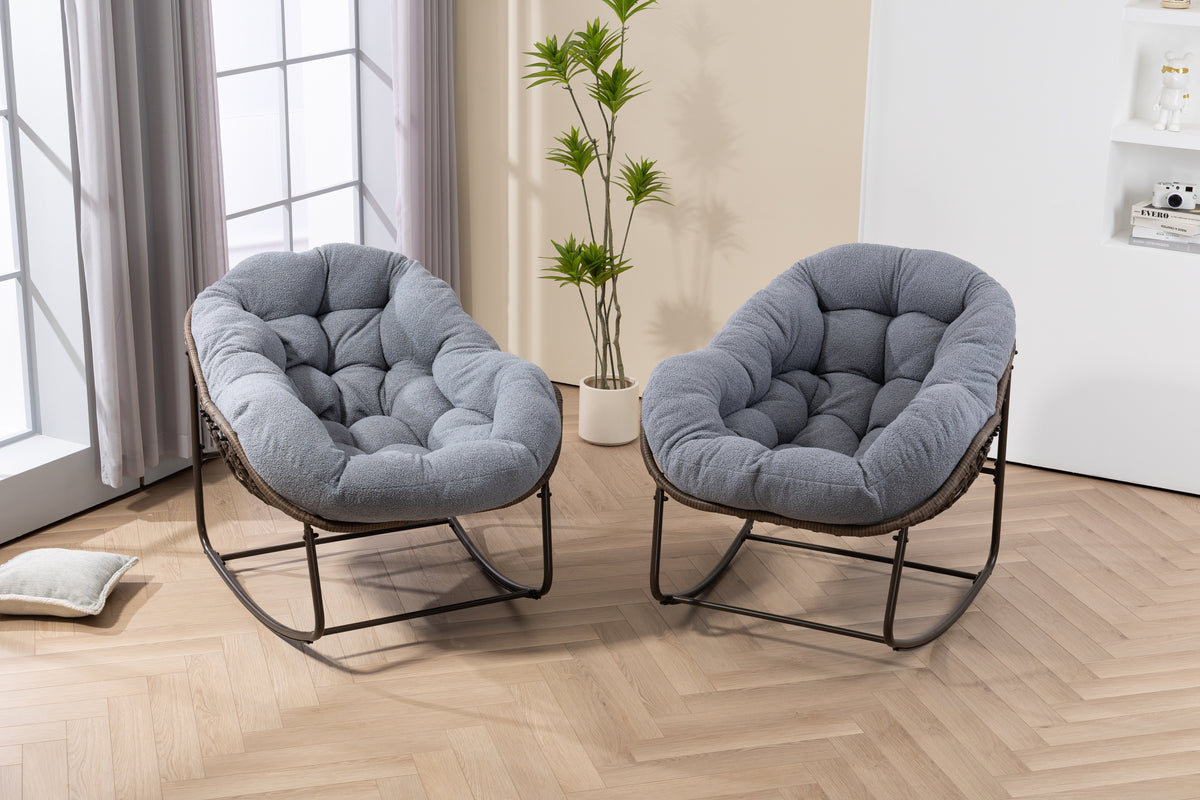 Outdoor Rattan Rocking Chair, Padded Cushion Rocker Recliner Chair Outdoor