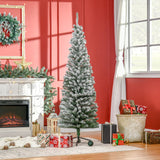 HOMCOM 6' Tall Unlit Snow-Flocked Slim Artificial Christmas Tree with Realistic