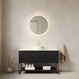48' Bathroom Vanity with Sink, Freestanding Cabinet 3 Doors Open Shelf Sintered Stone
