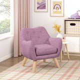 Purple Button-Tufted Kids Armchair with Plywood Frame