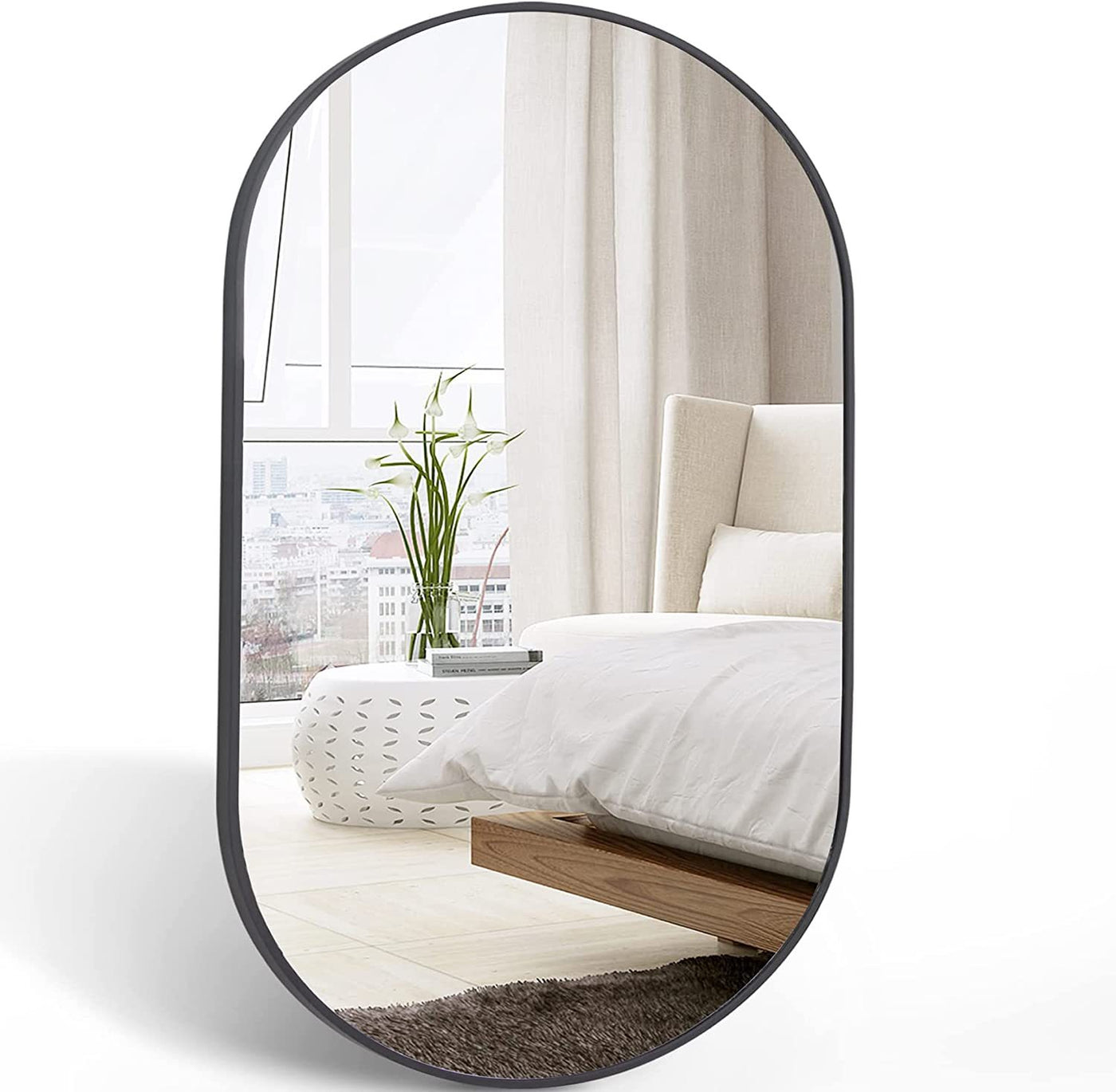 Black Metal Oval Mirror 20 x 28 Inch