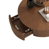 Round Solid Wood Coffee Table with Storage Walnut
