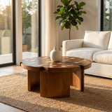 Round Engineered Wood Coffee Table Brown/Yellow