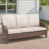 70.9ft PE Wicker Rattan 3 Seat Sofa Outdoor Furniture Set Beige