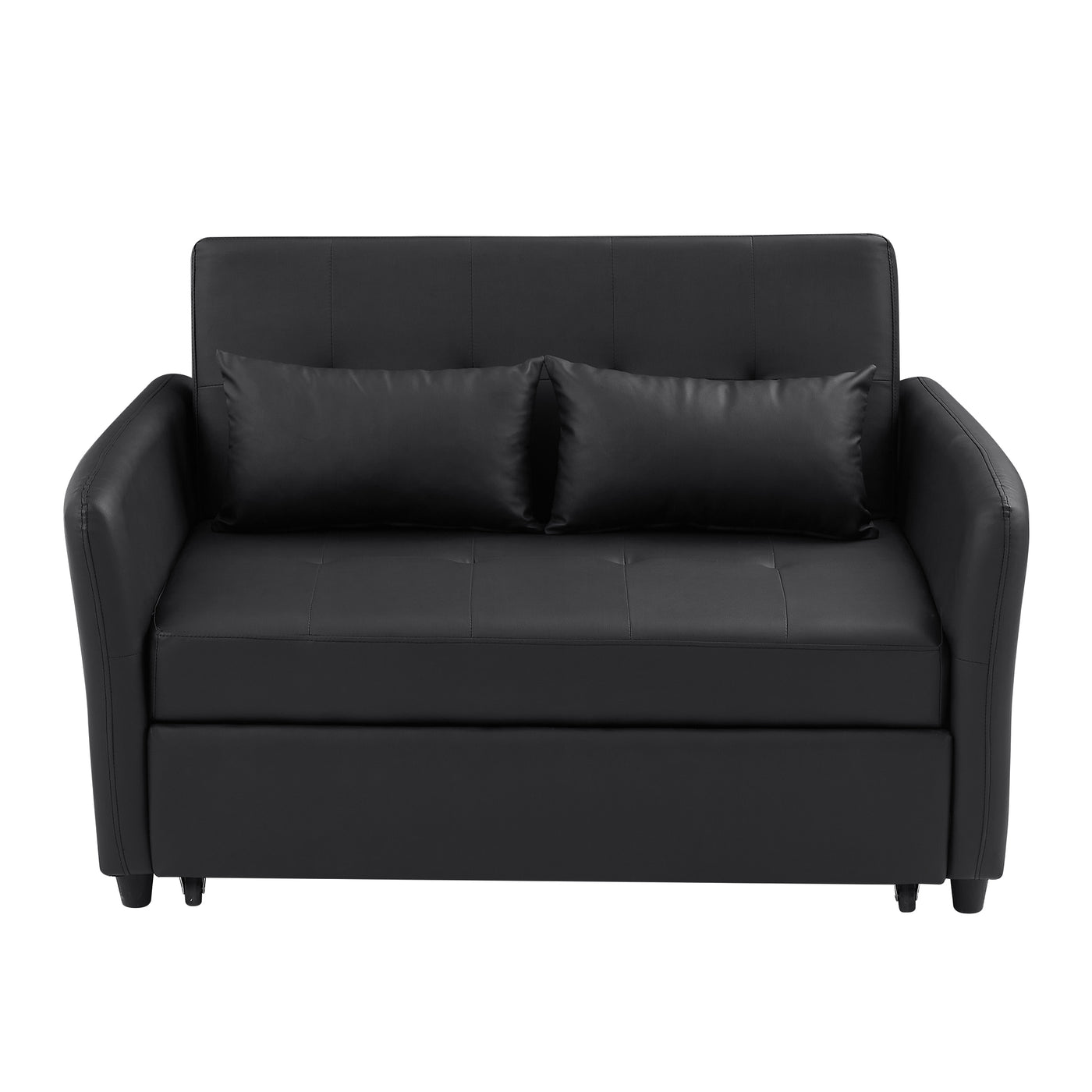 Orisfur Convertible Sleeper Sofa Bed with 3 USB Ports, Black PU Leather, 51.57' Loveseat for Small Spaces