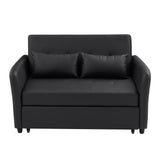 Orisfur Convertible Sleeper Sofa Bed with 3 USB Ports, Black PU Leather, 51.57' Loveseat for Small Spaces