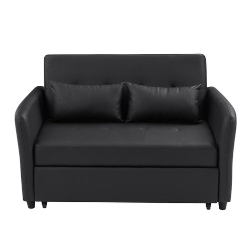 Orisfur Convertible Sleeper Sofa Bed with 3 USB Ports, Black PU Leather, 51.57' Loveseat for Small Spaces