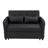 Convertible Sleeper Sofa Bed Loveseat Black PU Leather USB Ports