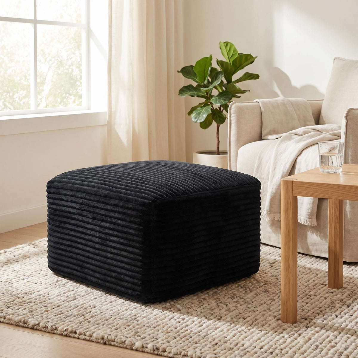 Corduroy Ottoman Black