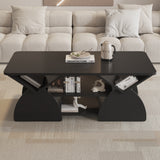 Round Engineered Wood Coffee Table with Storage Black