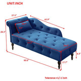 Velvet Chaise Sofa with Chaise Tufted Blue 61"
