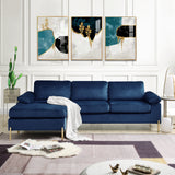 Velvet Chaise Sofa with Chaise Blue 101"