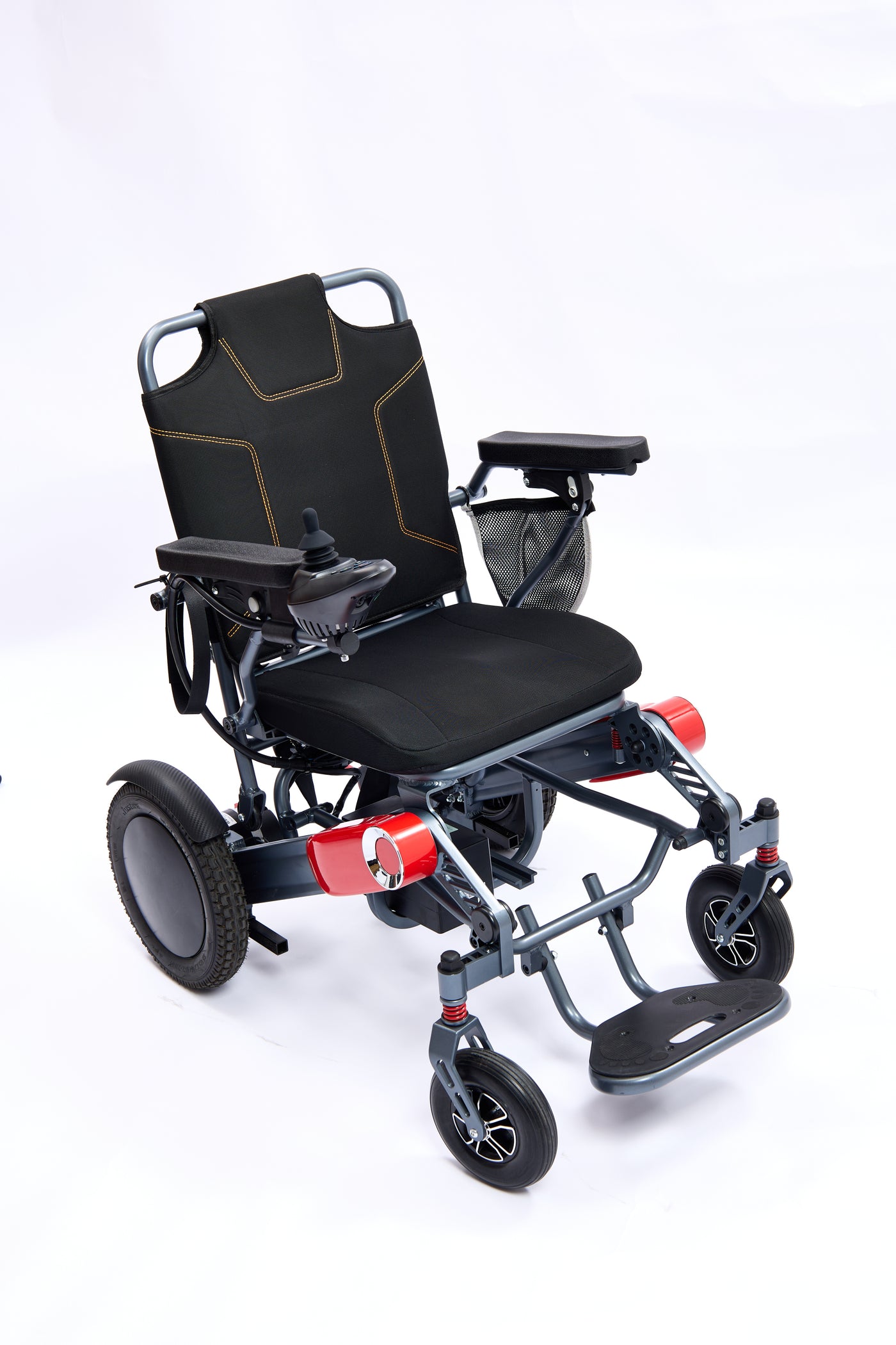 Wheelchair Electric Foldable Aluminum 300 LB 15 Mile Range Black Red