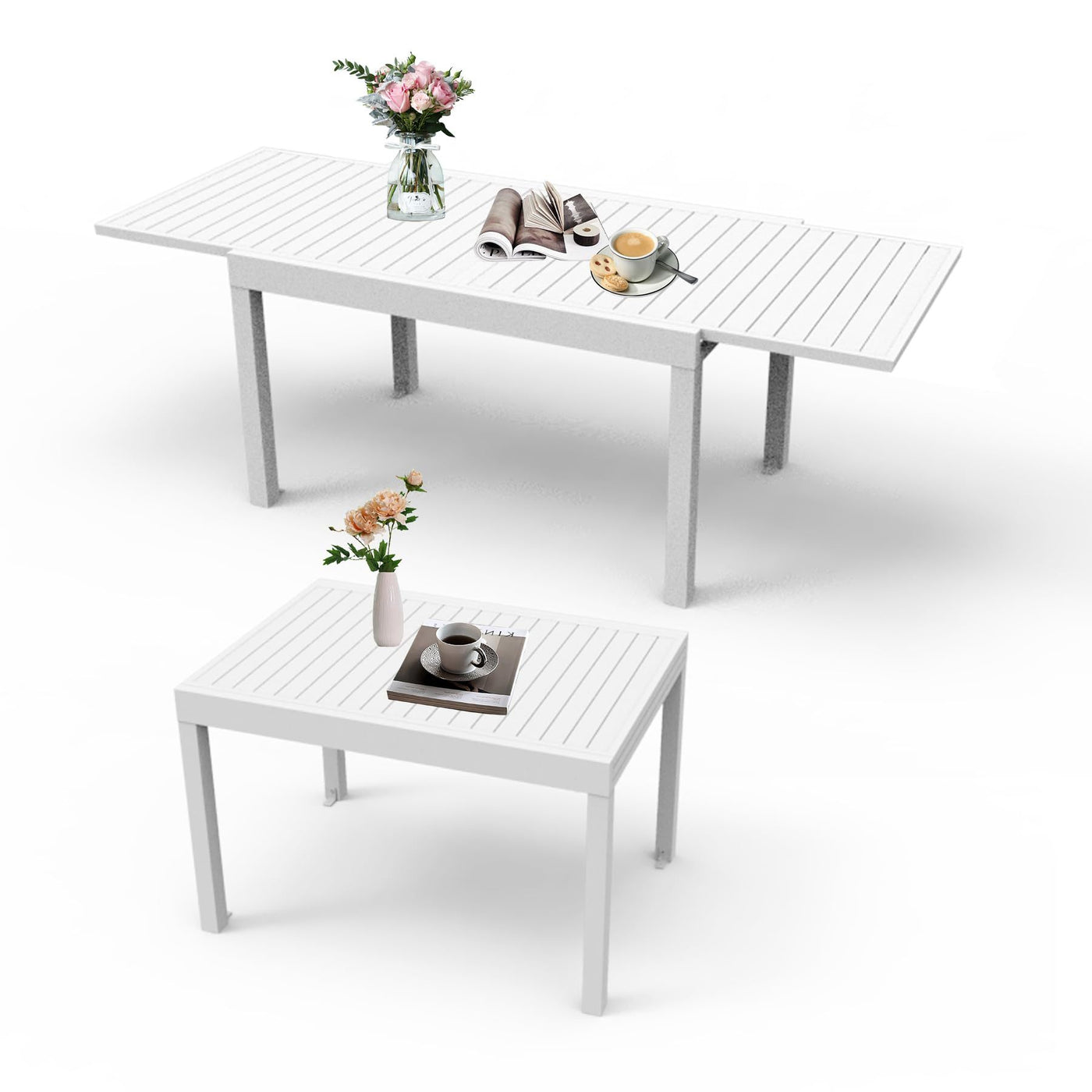 Extendable Aluminum Patio Dining Table 35-71" Ivory White
