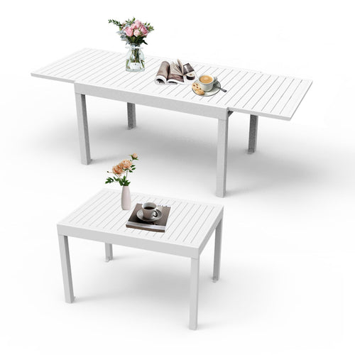 Extendable Aluminum Patio Dining Table 35-71" Ivory White