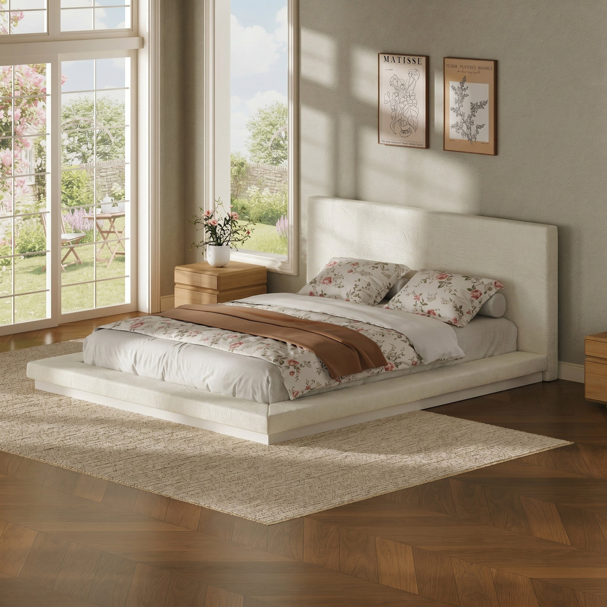 Queen Metal Platform Bed Off White