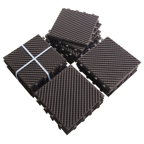Outdoor Deck Tiles Interlocking Composite Plastic Dark Brown 12x12 in