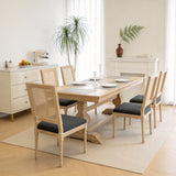 Grey Upholstered Dining Chairs Set of 2 Rattan Back