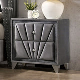 Gray Fabric Upholstered Nightstand, Chrome Legs, Bedroom Bedside Table