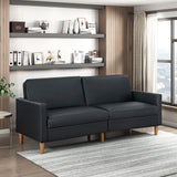 Black Faux Leather Sofa Bed Modern Sleeper Lounger