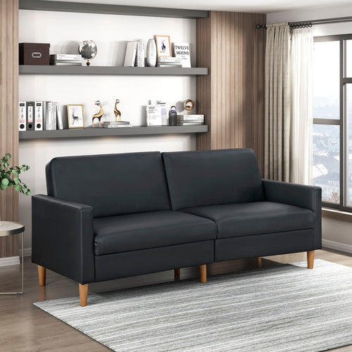 Black Faux Leather Sofa Bed Modern Sleeper Lounger