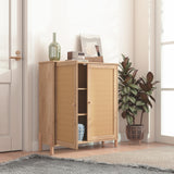 Mid-Century Modern Storage Cabinet with Woven Rattan Doors & Adjustable Shelves