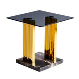 Modern Side Table 21.65" Gray Glass Gold Stainless Steel