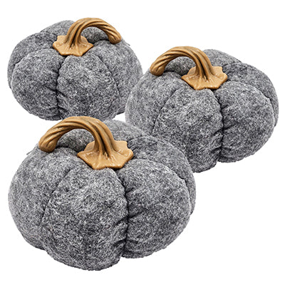 Set of 3 Gray Pumpkin Ornaments 8.3x8.3x5.5" Fall Harvest Decor