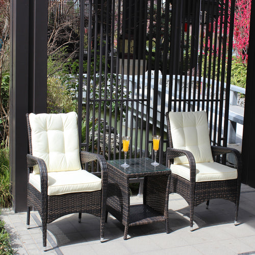 Outdoor Conversation Set PE Rattan Steel Brown Beige Cushion 3 Piece