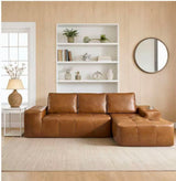 Sectional Sofa L-Shape Faux Leather Brown 3 Seat with Chaise 114 In