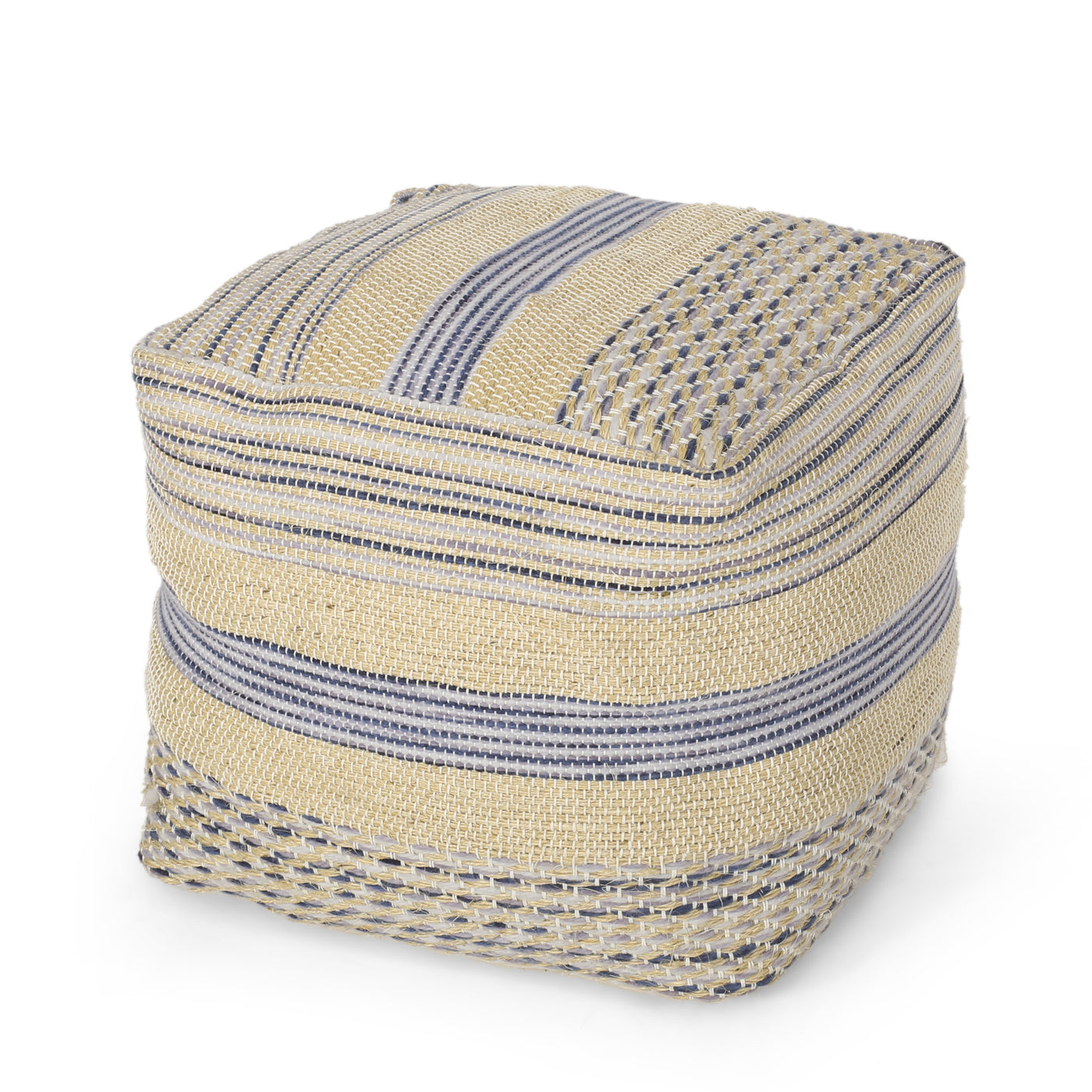 Western Wool Blend Fabric Pouf Ottoman 16x16 Inches Blue