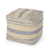 Western Wool Blend Fabric Pouf Ottoman 16x16 Inches Blue