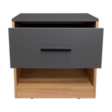 Nightstand Set of 2 - Drawer and Shelf - Natural Oak and Gray