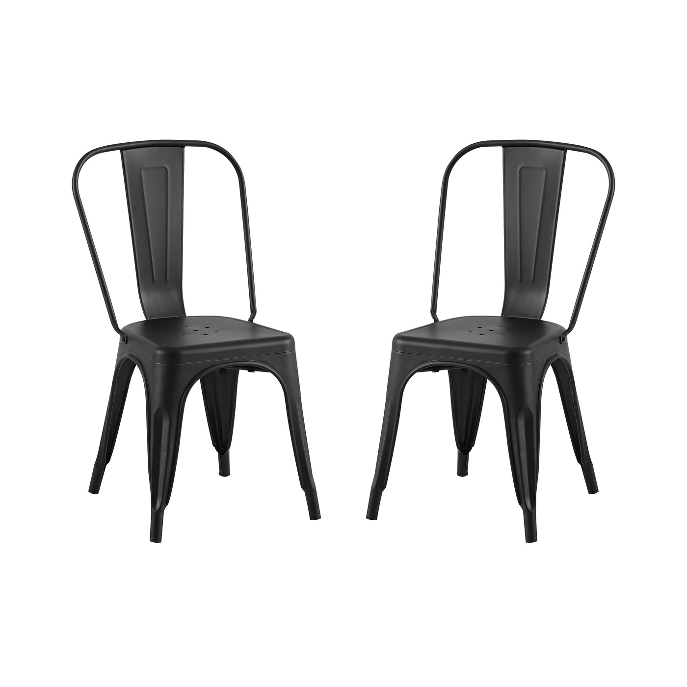 Matte Black Industrial Metal Dining Chairs Set of 2