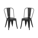 Matte Black Industrial Metal Dining Chairs Set of 2