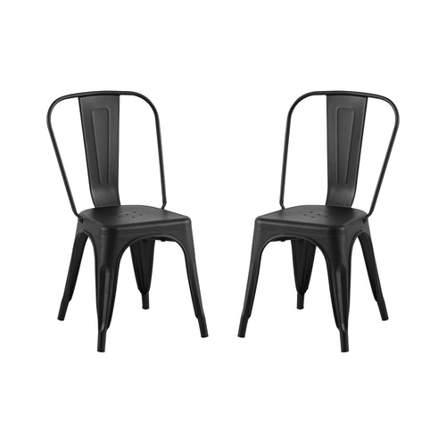 Matte Black Industrial Metal Dining Chairs Set of 2