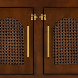 Indoor Rattan Rubber Wood Dog Crate Cabinet with 4 Doors
