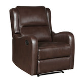 Brown Faux Leather Reclining Chair Wood Frame Living Room