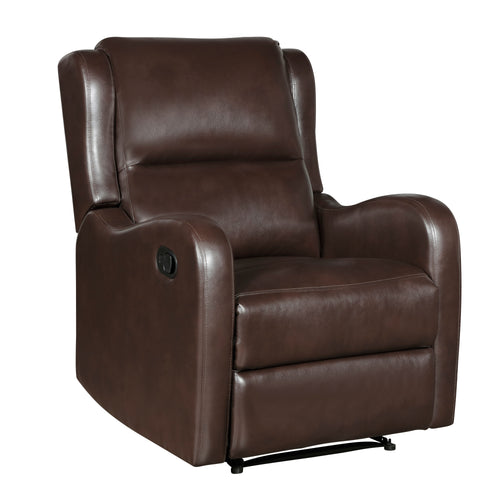 Brown Faux Leather Reclining Chair Wood Frame Living Room