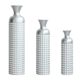 3 Pack Silver Metal Vase Set, Nested Semi-Handcrafted Embossed Vases