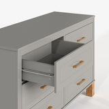 6-Drawer Double Dresser in Gray, Modern Storage Cabinet with Metal Handles & Sol