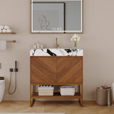 29.9" Modern Free-standing Bathroom Vanity with Ceramic Sink – Brown Oak