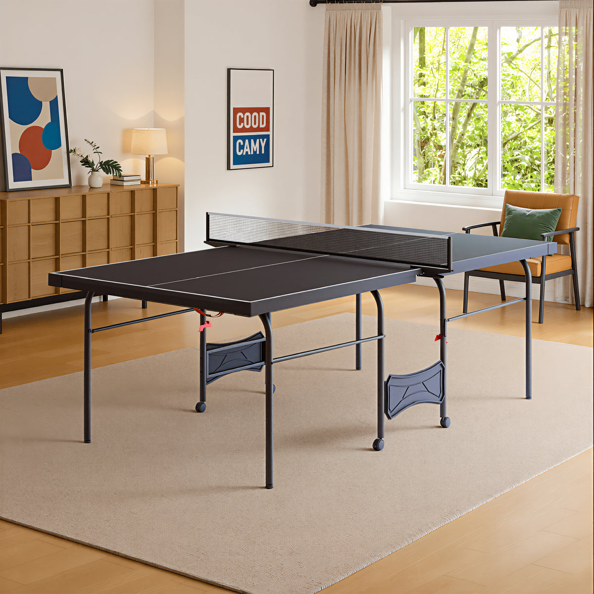 8 FT Foldable Portable Ping Pong Table with Quick-Clamp Net & Post Set, Indoor &