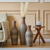 Hand-Woven PVC Rattan Vases, Set of 3 Brown Decorative Floor Vases