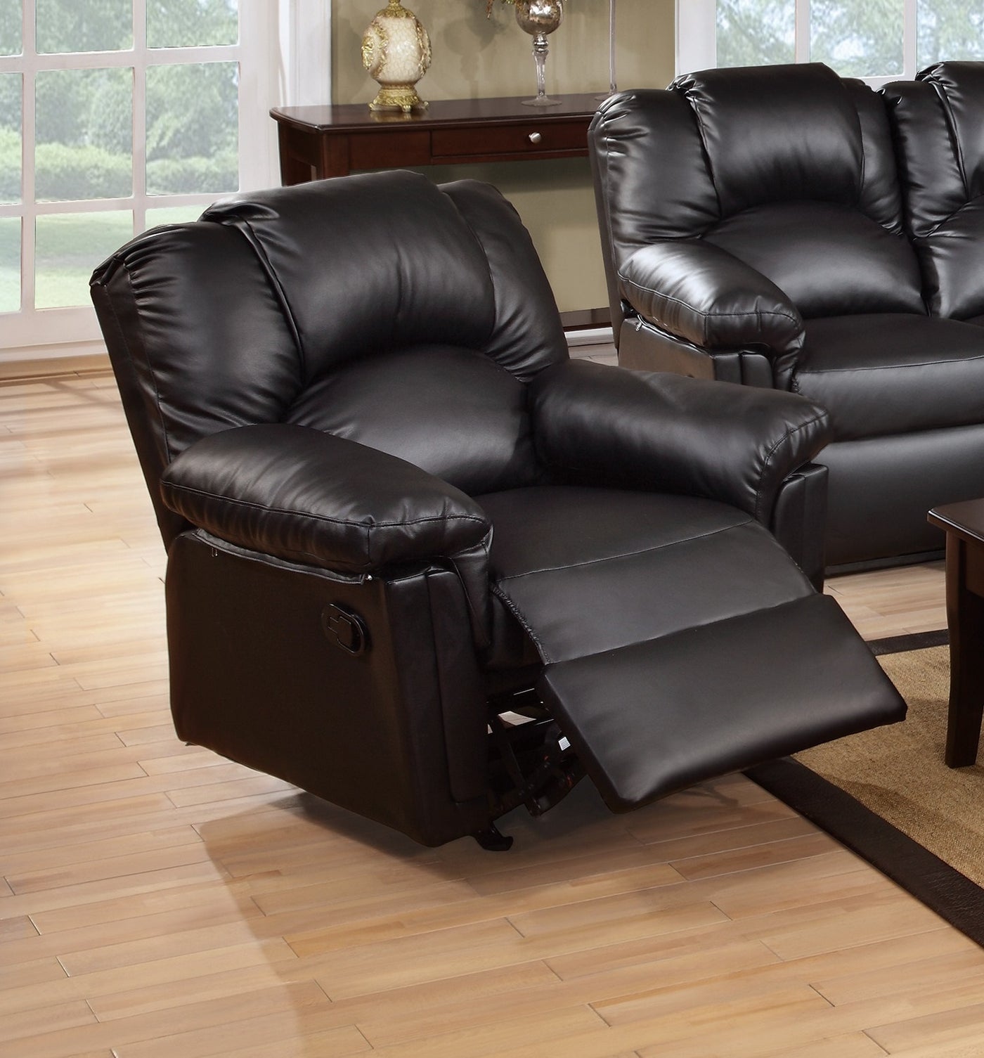 Black Bonded Leather Motion Recliner Glider Chair