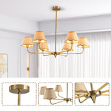 38" Gold 6-lamp Chandelier with Hand-Woven Rattan Lampshade