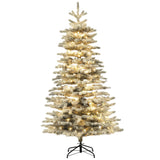 HOMCOM 6.5 ft Pre-Lit Mountain Pine Artificial Christmas Tree, Snow Flocked Chri