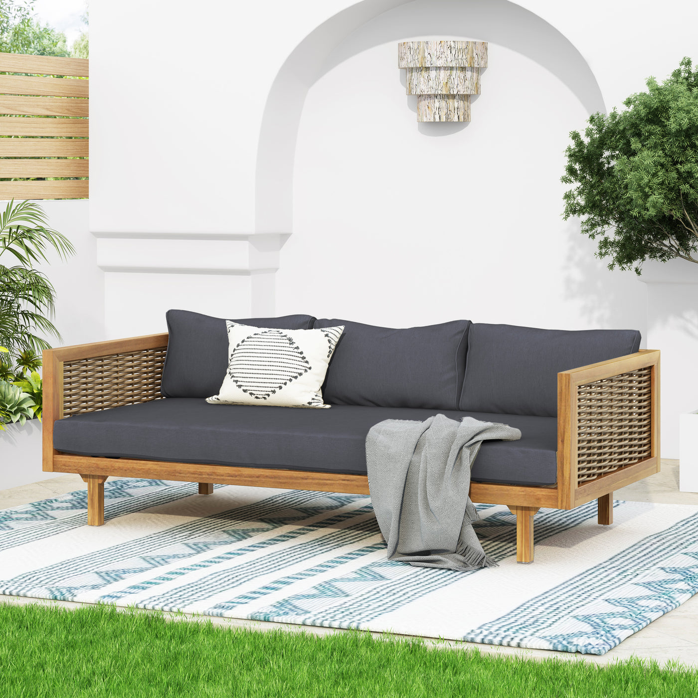 Claremont 3 Seater Daybed with Rattan Arms Dark Grey