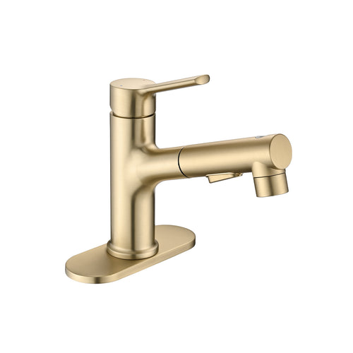 Brushed Gold Single Handle Pull Out Sprayer Bathroom Faucet