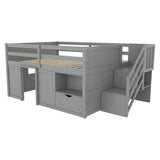 Full Engineered Wood Loft Bed with Storage Drawers Gray